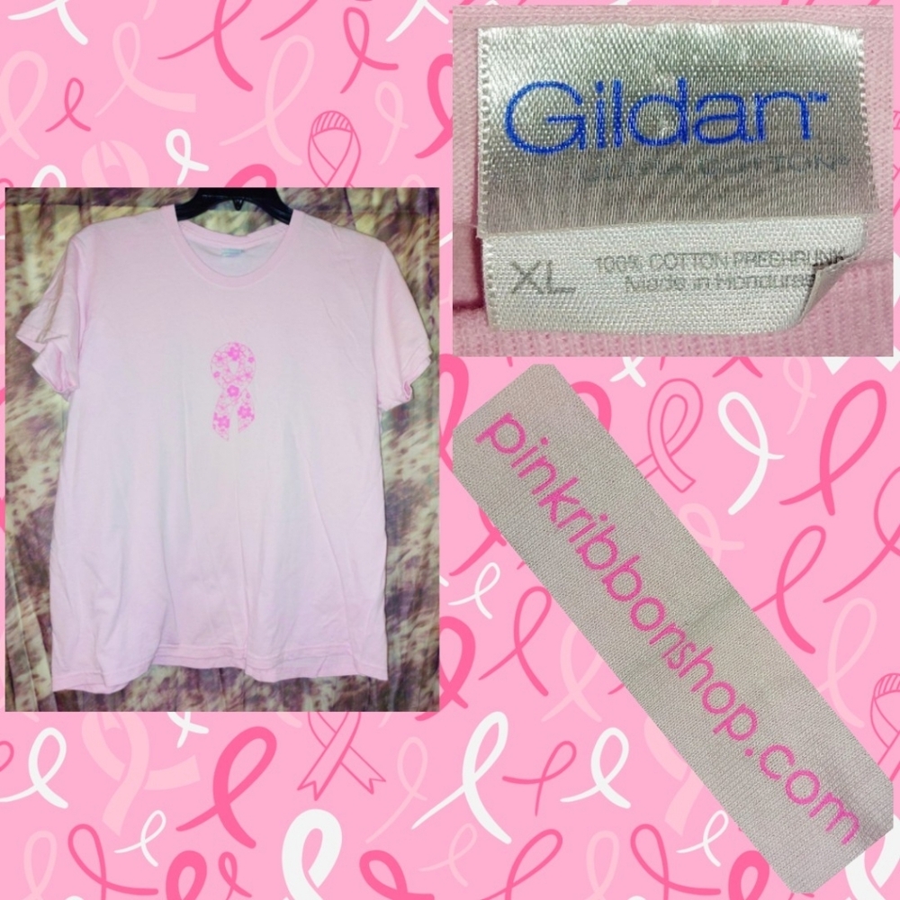 Pink Ribbon Shop Soft Pink Breast Cancer Awareness Floral Ribbon Knit T-shirt XL